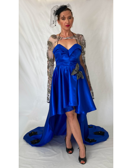 Blue satin dress with a...