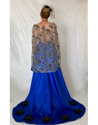 Blue satin dress with a...